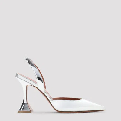Amina Muaddi Holli Slingback Pumps 9.5cm Patent Leather Heels In White