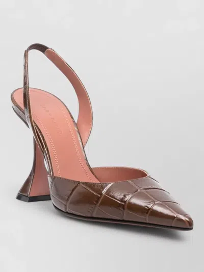 Amina Muaddi Holli Slingback Pumps Pointed Toe Sculptural Heel In Brown