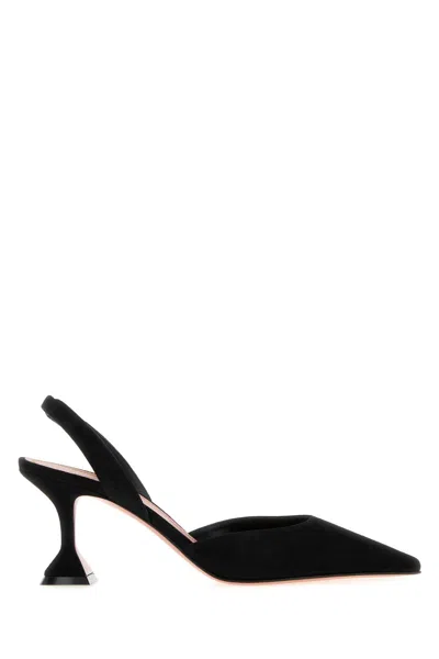 Amina Muaddi Holli Slingback Suede Pumps In Black