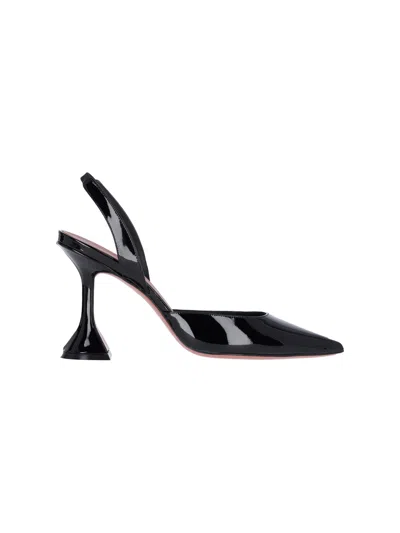 Amina Muaddi Holli Pointed-toe Leather Slingback Heels In Black