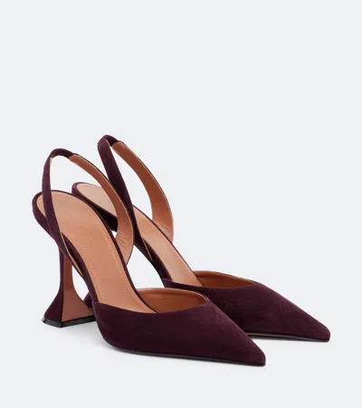 Amina Muaddi Holli Suede Slingback Pumps In Burgundy