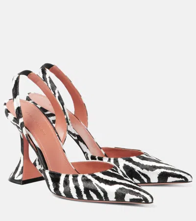 Amina Muaddi Holli Zebra-print Velvet Slingback Pumps In Black