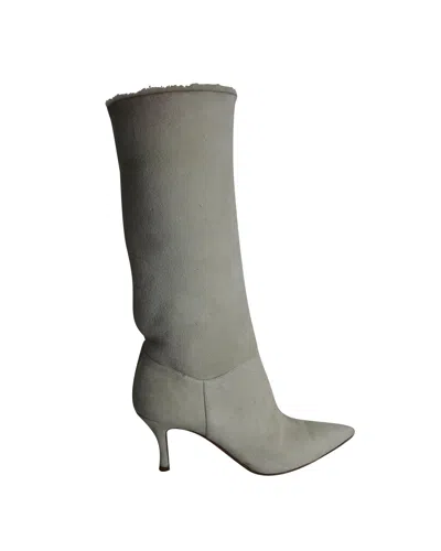 Amina Muaddi Ida Boots In Cream Suede In Gray