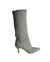 Amina Muaddi Ida Boots In Cream Suede In White