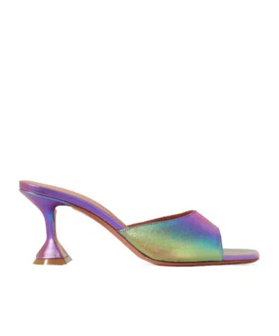Amina Muaddi Iridescent Leather Mules In Multi