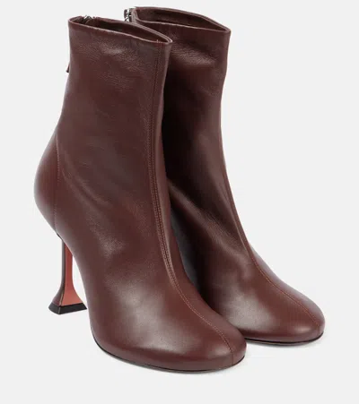 Amina Muaddi Iris 95 Leather Ankle Boots In Coffee