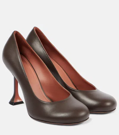 Amina Muaddi Iris 95 Black Leather Pumps In Brown