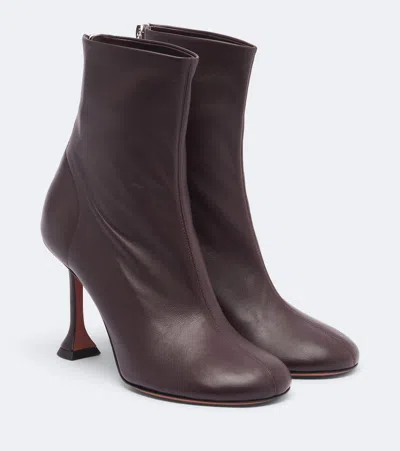 Amina Muaddi Iris Leather Ankle Boots In Purple