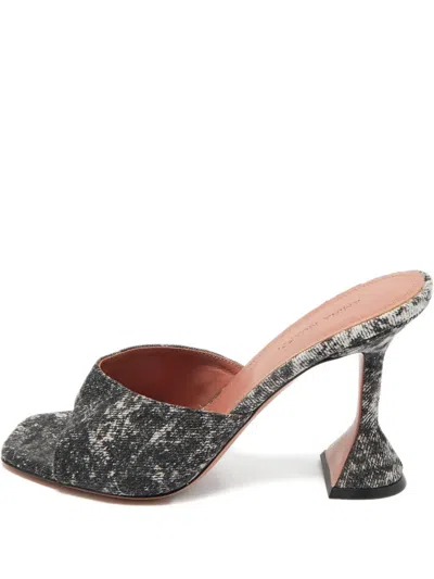 Pre-owned Amina Muaddi Iupita Denim Sandals In Gray