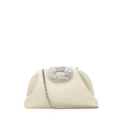 Amina Muaddi Ivory Nappa Leather Camelia Clutch In Neutral