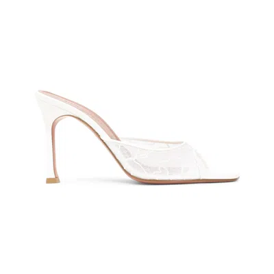 Amina Muaddi Ivory White Leather Alexa Lace 95 Slippers In Multi