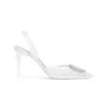 Amina Muaddi Ivory White Mesh Camelia 90 Lace Sling In White
