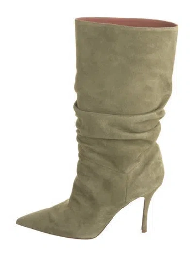 Pre-owned Amina Muaddi Jahleel Bootie Suede Slouch Boots In Green
