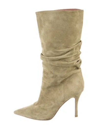 Pre-owned Amina Muaddi Jahleel Bootie Suede Slouch Boots In Green