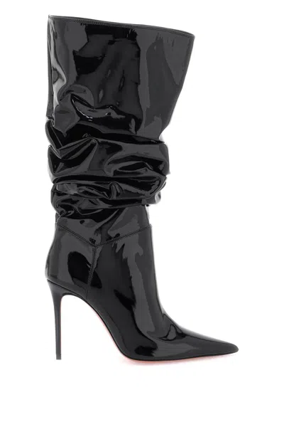 Amina Muaddi Jahleel Leather Knee-high Boots In Crackle Blackout