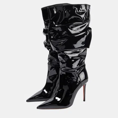 Pre-owned Amina Muaddi Jahleel Latex Black Leather Ankle Boots 39.5