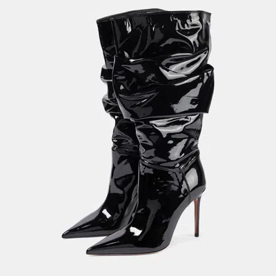 Pre-owned Amina Muaddi Jahleel Latex Black Leather Ankle Boots Eu 38