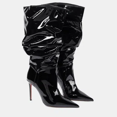 Pre-owned Amina Muaddi Jahleel Latex Black Leather Ankle Boots Eu 39