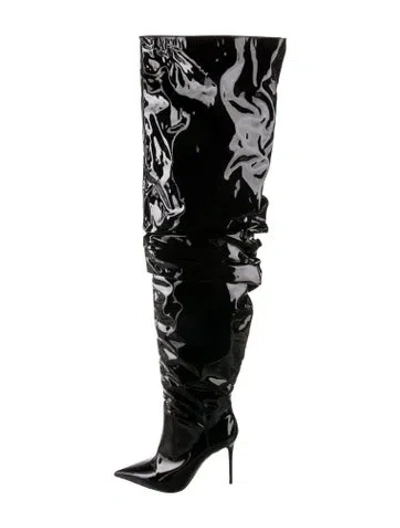 Pre-owned Amina Muaddi Jahleel Patent Leather Boots In Black