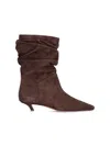 Amina Muaddi Jamie Ruched Suede Ankle Boots In Brown