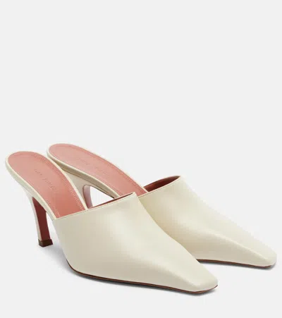 Amina Muaddi Jamie Leather Mules In Neutral