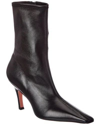 Amina Muaddi Jamie Stretch Leather Bootie In Black