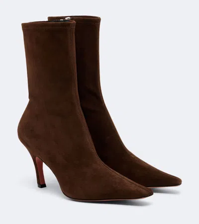Amina Muaddi Jamie Suede Ankle Boots In Burgundy