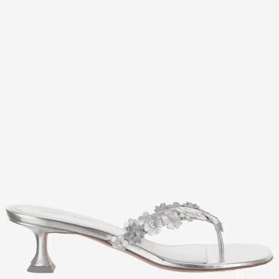 Amina Muaddi Janis Leather Sandals In Silver