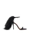 Amina Muaddi Jerry Feather-trimmed Satin Sandals In Black