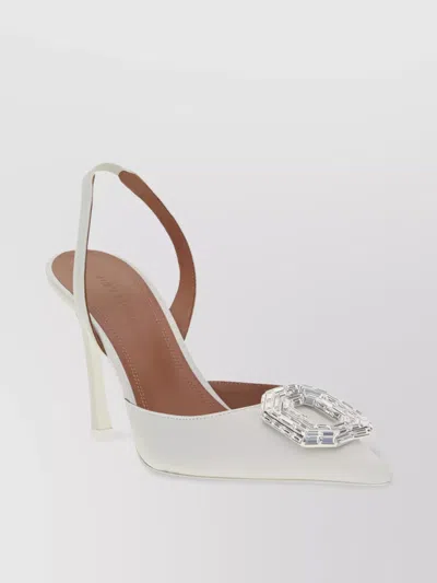 Amina Muaddi Camelia Crystal Buckle Slingback Pump In White