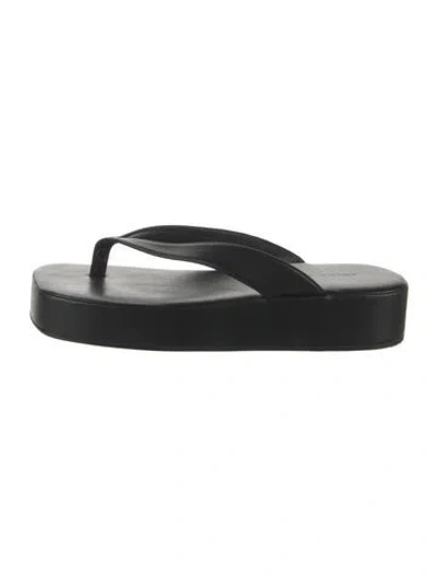 Pre-owned Amina Muaddi Johana Leather Flip Flops In Black