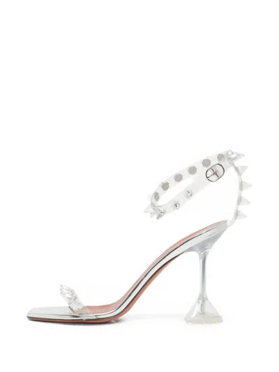 Pre-owned Amina Muaddi Julia Crystal-embellished Heeled Sandals In Silver