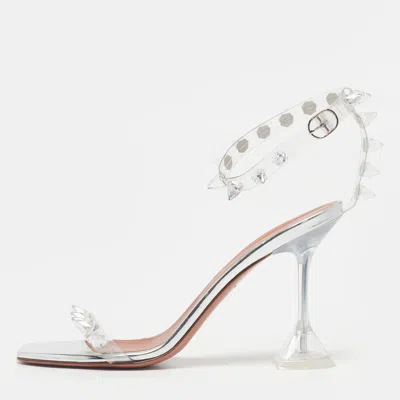 Pre-owned Amina Muaddi Julia Size 38 Transparent Patent Leather And Pvc Ankle Strap Sandals