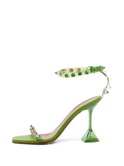 Pre-owned Amina Muaddi Julia Studded Heeled Sandals In Green