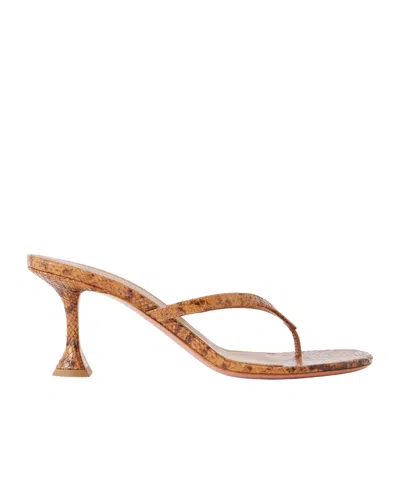 Amina Muaddi Juliette 70 Snake-effect Leather Thong Sandals In Brown