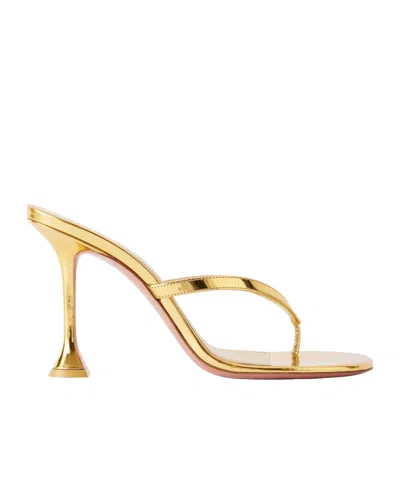 Amina Muaddi Juliette 95 Metallic Leather Thong Sandals In Gold