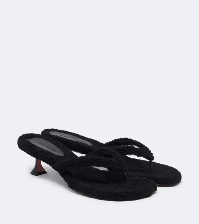 Amina Muaddi Juliette Shearling Thong Sandals In Black