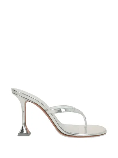 Amina Muaddi Juliette 95 Metallic Leather Thong Sandals In Silver