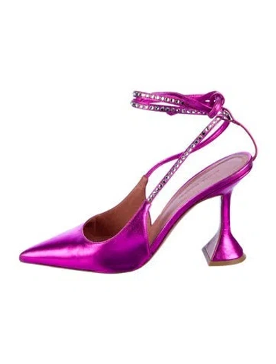 Pre-owned Amina Muaddi Karma Slingback Leather Slingback Pumps In Purple