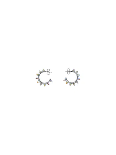 Amina Muaddi Silver Metal Stud Earrings In Argento