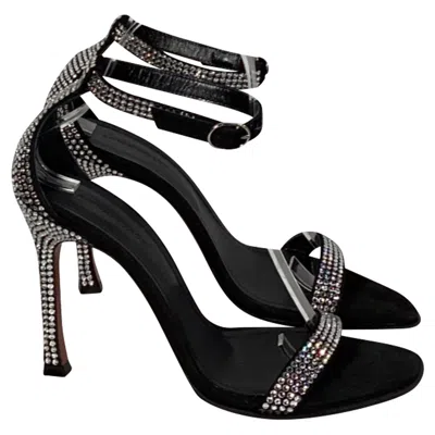 Amina Muaddi Kim Embellished Sandal Heels In Black Suede