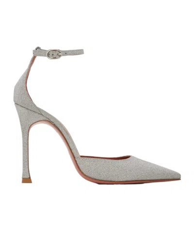Amina Muaddi Kim Pointed High Heels In Gray