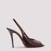 Amina Muaddi Open-toe Brown Patent Leather Stiletto Pumps In Chocolate
