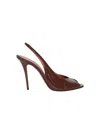 Amina Muaddi Open-toe Brown Patent Leather Stiletto Pumps In Brown