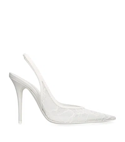 Amina Muaddi Lace Anok Slingback Pumps 105 In White