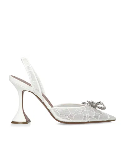 Amina Muaddi Lace Embellished Rosie Slingback Pumps 95 In White