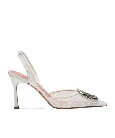 Amina Muaddi Lace High-heeled Sandals In White