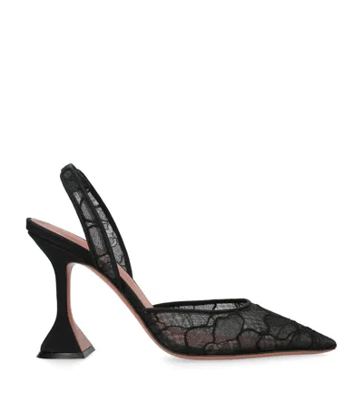Amina Muaddi Lace Holli Slingback Heels 95 In Black