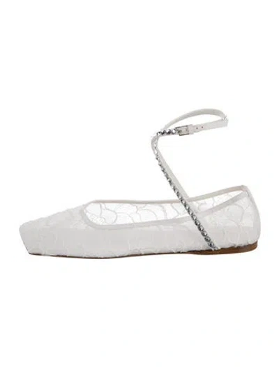Pre-owned Amina Muaddi Lace Lace Pattern Ballet Flats In White