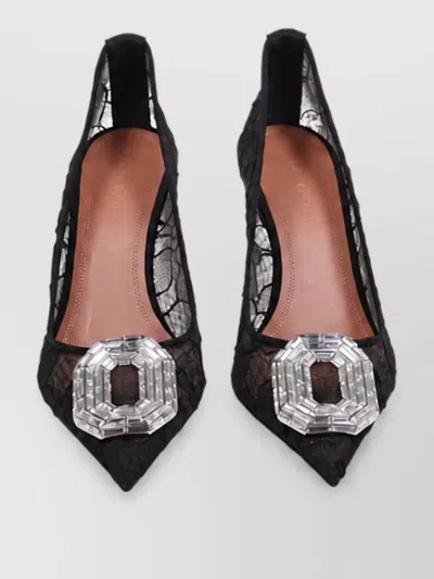 Amina Muaddi Lace Satin Pumps In Black